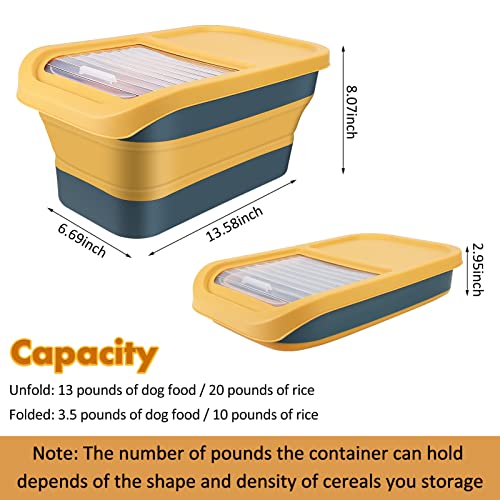  ShineMe Collapsible Dog Food Container, 13 LB Foldable Pet Food Storage Containers With Lids, Airtight Cat Food Containers With Measuring Cup And Scoop, Kitchen Rice Cereal Containers, Yellow