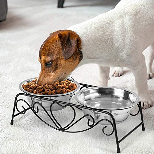  Pet Feeder For Dog Cat Stainless Steel Bowls Elevated Dog Feeder, Food And Water Bowls With Retro Iron Stand, Shelf Stand Double Diner Feeder Bowls Dishes For Small Medium Dogs And Cats