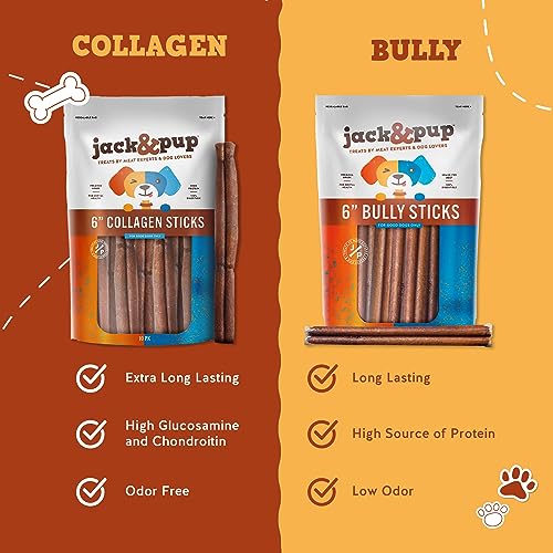 Jack&Pup 6" Braided Beef Collagen Sticks For Dogs - Rawhide Free Dog Chews Long Lasting Collagen Chews For Dogs - Bully Sticks Alternative (8 Pack)
