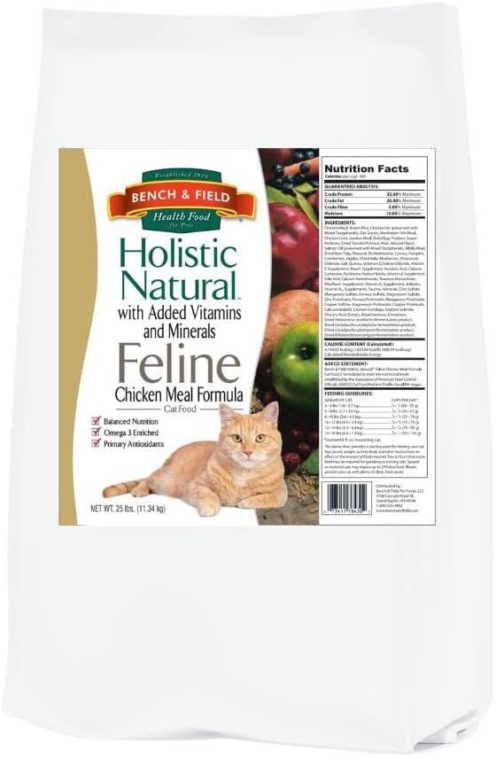  Bench & Field Holistic Natural Premium Adult Dry Cat Food, Chicken Meal And Brown Rice Recipe 3 Lb Bag (Pack Of 1)