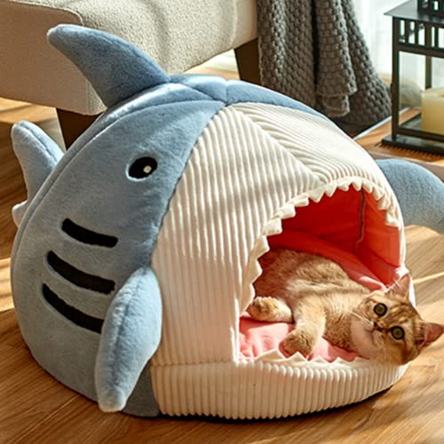  Enclosed Warm Cat Bed For Portable Pet Beds Sweet Kittens Basket Cushion Cat Pillow Mat Tent Puppy Nest Cave (Large,Blue)