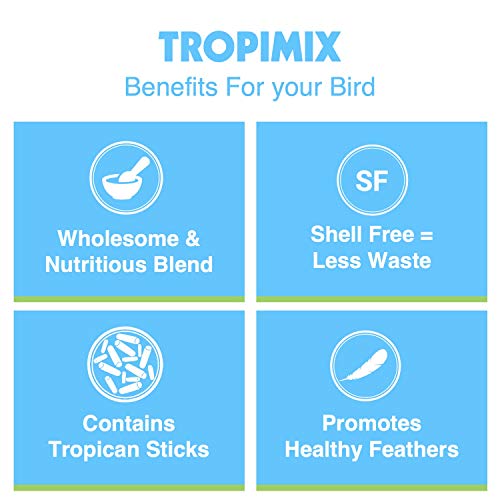  Hari Tropimix Bird Food, Hagen Large Parrot Food With Seeds, Fruit, Nuts, Vegetables, Grains, And Legumes, Enrichment Food, 4 Lb Bag