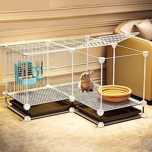  OM-PDD Indoor Guinea Pig/Ferret Cage, With Tray, Small Animal Playpen, Transparent Design, Thick Iron Mesh, Easy To Clean, Suite: Foot Pad/Water Fountain/Tray/Food Box/Water Bowl