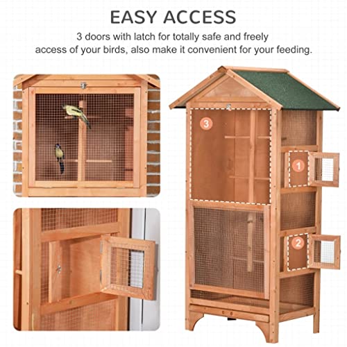  ACQUIRE Wooden Outdoor Bird Cage, Featuring A Large Play House With Removable Bottom Tray 4 Perch, Orange/Light Grey (Color : D, Size : As Shown)