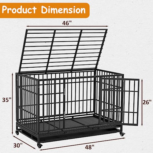  Tuanlove 48" Dog Crate Heavy Duty Indestructible Dog Crate, High Anxiety Dog Crate With Lockable Wheels Double Doors & Locks Design, Removable Tray Design, Upgraded (Silver)
