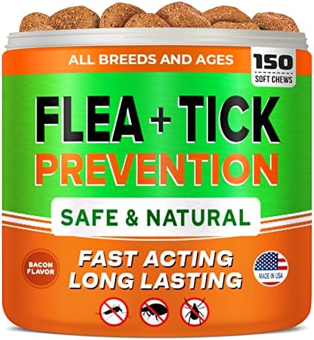  Natural Flea & Tick Prevention For Dogs Chewable Tablets - Flea & Tick Control Supplement - Oral Flea Pills For Dogs - All Breeds And Ages - Soft Chews Made In USA