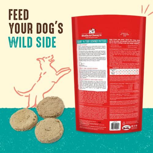  Stella & Chewy’s Freeze Dried Raw Dinner Patties – Grain Free Dog Food, Protein Rich Surf ‘N Turf Salmon & Beef Recipe – 14 Oz Bag