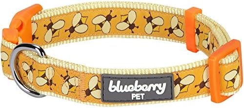  Blueberry Pet Essentials 10 Patterns Statement Busy Bees Designer Adjustable Dog Collar, Large, Neck 18"-26"