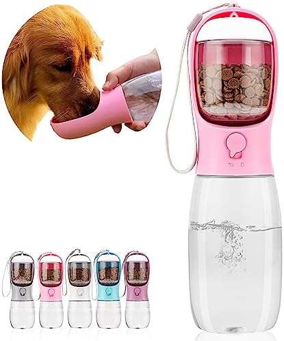  AVELORA Dog Water Bottle,Portable Pet Water Bottle With Food Container,Outdoor Portable Water Dispenser For Cat,Puppy,Pets For Walking,Hiking,Travel,Puppy Essentials,Dog Stuff(19oz)