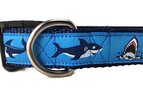  Ocean Dog Collar, Caninedesign, Quick Release Buckle, 1 Inch Wide, Adjustable, Nylon, Medium And Large (Sharks, Large 15-22")