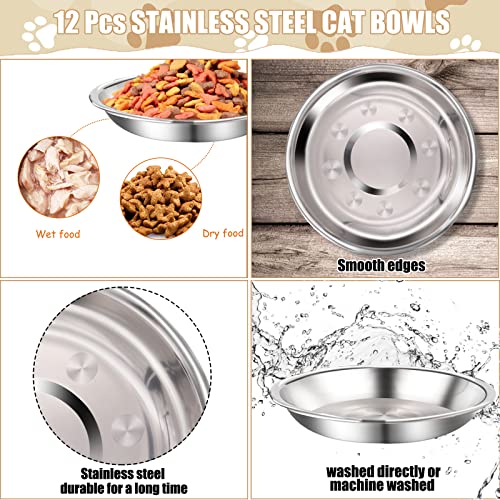  12 Pcs Stainless Steel Cat Bowls Shallow Cat Food Bowls Metal Food And Water Dish For Small Dogs And Cats