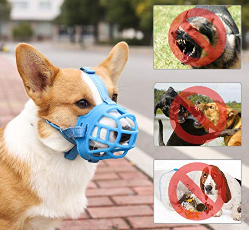  Dog Muzzle, Soft Silicone Basket Muzzle For Dogs, Allows Panting And Drinking, Prevents Unwanted Barking Biting And Chewing, Included Collar And Training Guide