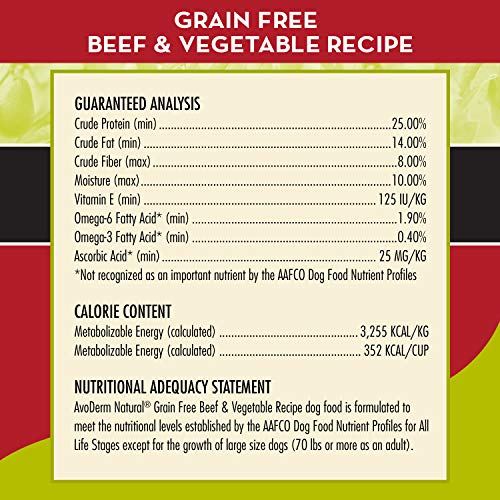  AvoDerm Natural Grain Free Beef & Vegetables Recipe All Life Stages Dry Dog Food 24 Lb