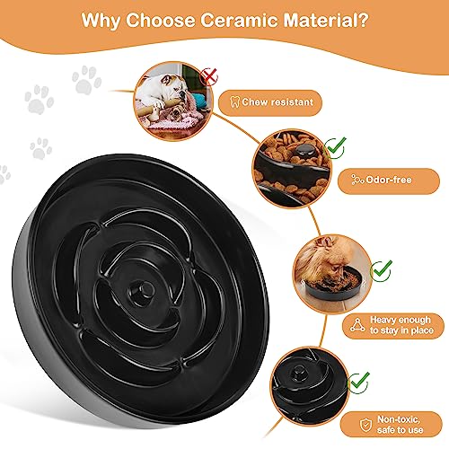  Sted Slow Feeder Dog Bowls Ceramic, 2.5 Cups Slow Feeder Dog Bowls Small Medium Breed, Dog Food Bowls, Heavy Premium Ceramic Dog Bowls, Help Dog Slow Down Eating, Diameter 8.6 In & Tall 1.6 In, Black