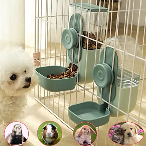  Gravity Rabbit Feeder And Water Dispenser Set, Hanging Automatic Cat Food And Water Dispenser Food Bowl For Bunny Guinea Pig Ferret (Pink)