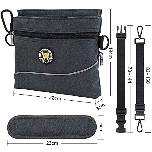  Viklluyr Dog Treat Pouch Bag With Magnetic Closure, 2 Zip Pockets, Dog Food Bag With Removable Inner Pocket, Padded Shoulder Strap, Perfect Food Bag For Agility Training - Including Carabiner
