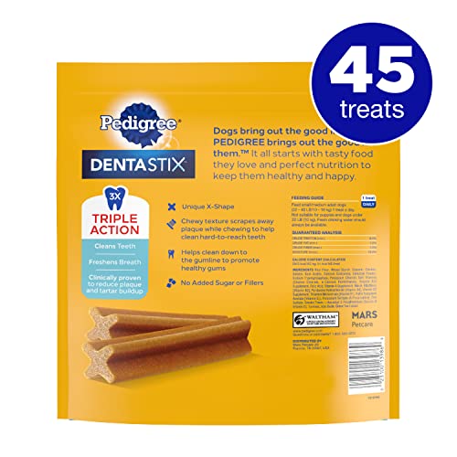  PEDIGREE DENTASTIX Small/Medium Dog Dental Treats Original Flavor Dental Bones, 1.57 Lb. Value Pack (45 Treats)