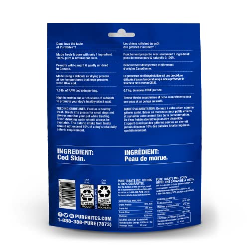  PureBites Gently Air Dried Cod Skin Jerky Dog Treats 137g | 1 Ingredient | Made In Canada