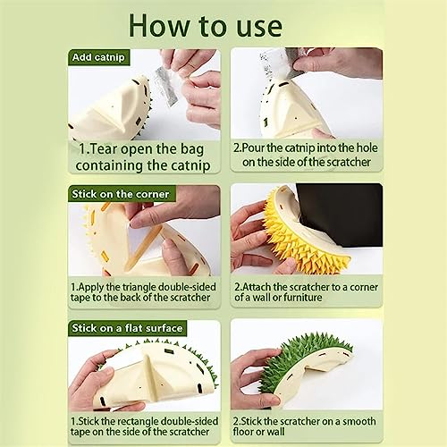  Durian-Shaped Cat Scratcher,Durian Multifunctional Toys,Cat Durian Shell Durian，Massaging And Removing Floating Hair Cat Dog Mint Toys (Green)