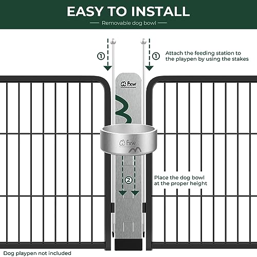  FXW Anti-tip Feeding Station With 32oz Dog Bowl, Use With Dog Playpen, Fits 24'' Height Of Fence│Patent Pending