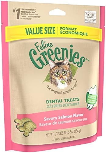  FELINE GREENIES Natural Dental Care Cat Treats Savory Salmon Flavor, 5.5 Oz. Pouch