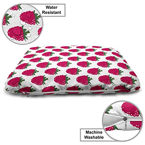  Ambesonne Fruit Pet Bed, Repetitive Raspberries Arranged On A Plain Background Organic Foods, Chew Resistant Pad For Dogs And Cats Cushion With Removable Cover, 24" X 39", Dark Pink Forest Green