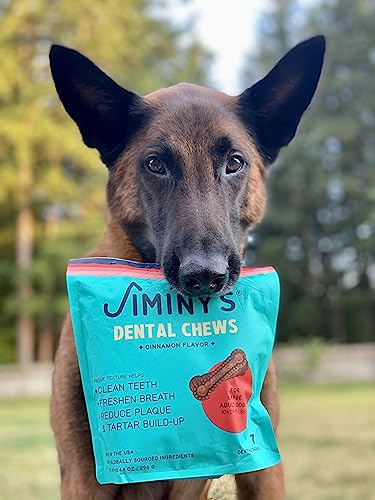  Jiminy's Dental Chews For Large Dogs – Cinnamon Dog Dental Chews, Teeth Cleaning Dog Treats, Reduce Tartar And Plaque, Made In USA, Cruelty Free, Dog Breath Freshener – 7 Count, 1-Pack