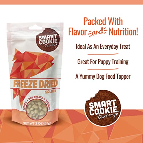  Smart Cookie Freeze Dried Salmon Bites - Single Ingredient Freeze Dried Salmon Treats For Dogs - Wild Caught Alaskan Salmon Dog Training Treats & Dog Food Topper - Made In USA - 2oz Bag, 3 Pack