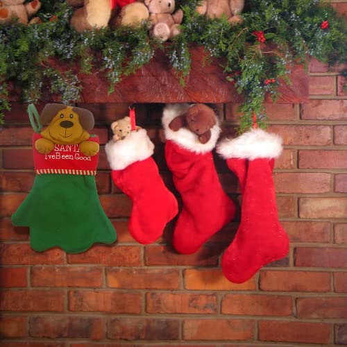  Jumbo Red And Green Felt Christmas Stocking For Dogs, Santa I've Been Good, Cute Funny Xmas Decorations For Fireplaces, Mantels, Walls, And More, 17 Inches