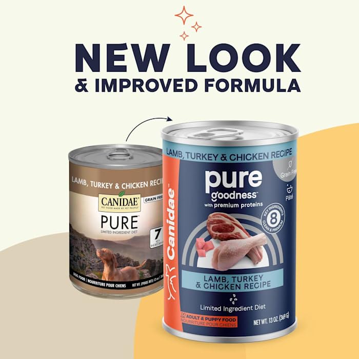  Canidae Pure Limited Ingredient Premium Wet Dog Food, Lamb, Turkey & Chicken Recipe, 13 Oz. (Case Of 12), Grain Free