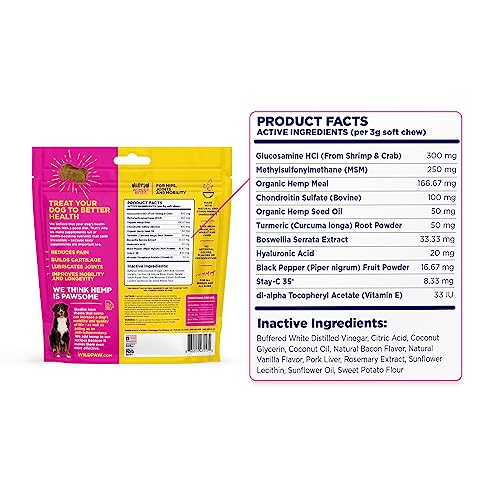  WildPaw WonderBites For Hips, Joints, & Mobility -90 Soft Chews- Improves Mobility, Reduces Pain - Glucosamine, MSM, Hyaluronic Acid, Hemp, Turmeric, & More – Joint Supplement For Dogs