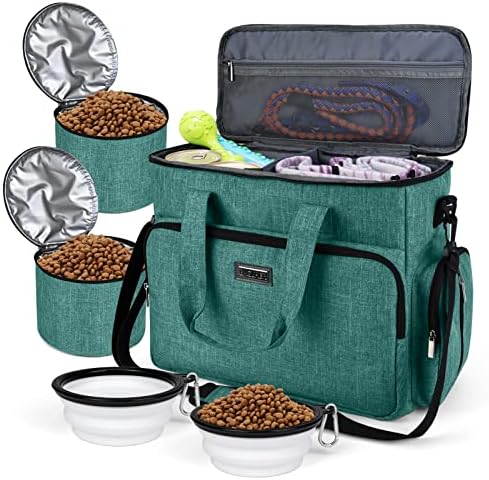  BAGLHER Dog Travel Bag, Airline Approved Pet Tote Organizer With Multi-Function Pockets,2X Food Storage Containers And 2X Collapsible Dog Bowls,Perfect Weekend Pet Travel Set For Dog, Cat Black