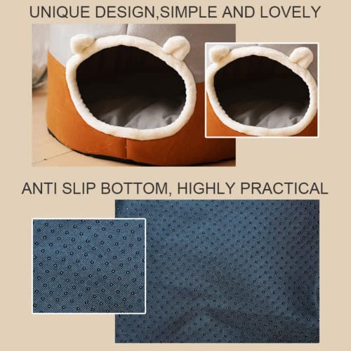 New Winter Deep Sleep Comfort Cat Bed Cats Tent Cozy Cave Capsule Small Dogs Cats House Indoor (Large,Khaki)