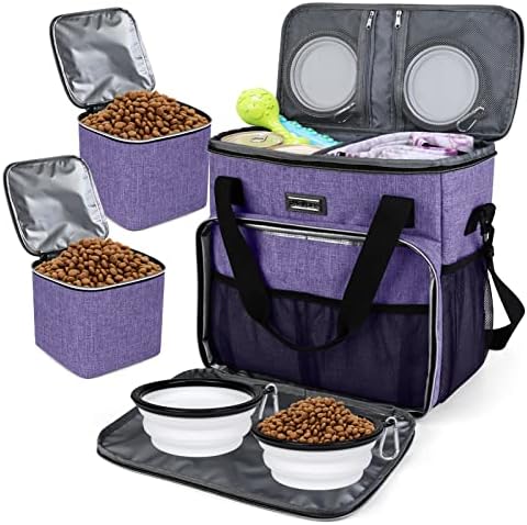  BAGLHER Dog Travel Bag, Airline Approved Pet Tote Organizer With Multi-Function Pockets,2X Food Storage Containers And 2X Collapsible Dog Bowls,Perfect Weekend Pet Travel Set For Dog, Cat Black