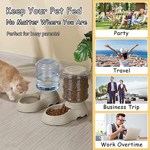  Automatic Dog Cat Feeder And Water Dispenser Set, Gravity Pet Feeding Station And Water Bowl Dispenser For Small Medium Large Pet Puppy Kitten Rabbit Bunny, 3.8L Large Capacity(Marble)