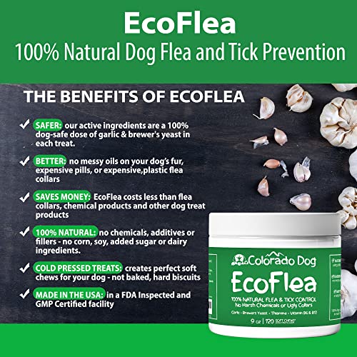  EcoFlea By ColoradoDog - All Natural Chewable Dog Treats For Flea And Tick Treatment And Prevention - 120 Count - No Chemicals, No Mess, No Collars