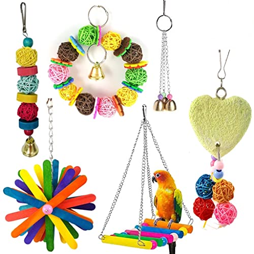 JYDQM 6Pcs Pet Parrot Toys Wooden Hanging Cage Toys For Parrots Bird Funny Hanging Standing Toy Pet Bird Training Supplies