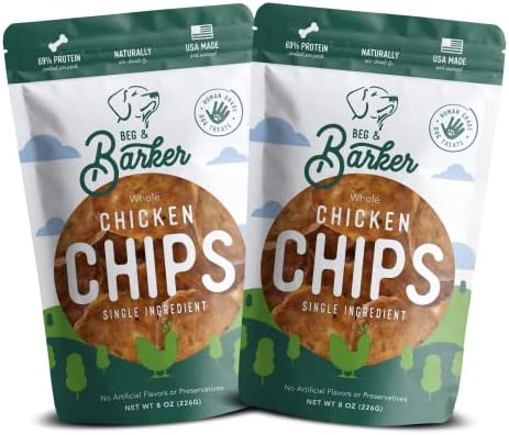  Beg & Barker Chicken Chips For Dogs (8oz, Pack Of 1) - Single Ingredient Dog Treats Made For Small And Large Dogs Protein Human Grade Dog Treats Made From Real Meat Chicken, Made In USA