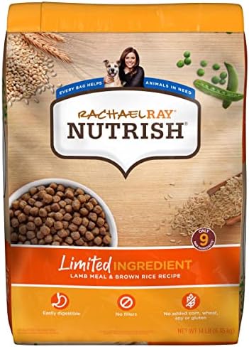 Rachael Ray Nutrish Limited Ingredient Lamb Meal & Brown Rice Recipe, Dry Dog Food, 14 Pound Bag (Packaging Design May Vary)