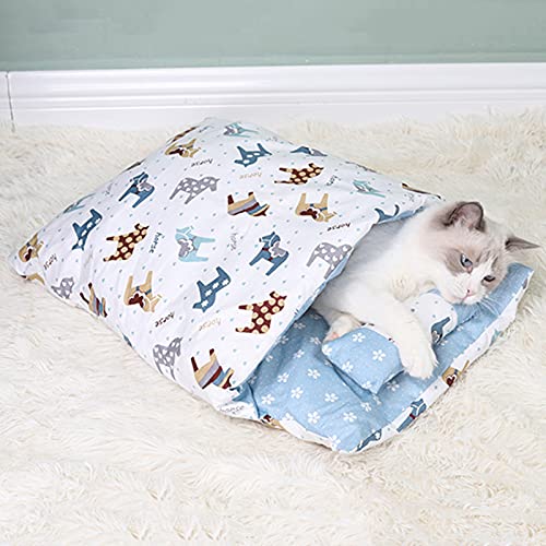  JENPECH Cat Bed - Semi-Closed Warm Soft Cat Sleeping Bed - Kennel Cushion Pet Supply With Pillow