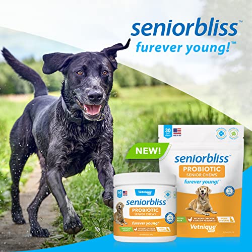  Vetnique Labs Seniorbliss Aging Dog (7+) Senior Dog Vitamins And Supplements, Supports Heart, Allergy, Arthritis, Skin And Coat - Furever Young (Probiotic Chew, 30ct)