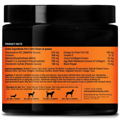  PetHonesty Hip & Joint Health - Dog Joint Supplement Support For Dogs With Glucosamine Chondroitin, MSM, Turmeric - Glucosamine For Dogs Soft Chews - Advanced Pet Joint Support And Mobility - (90 Ct)