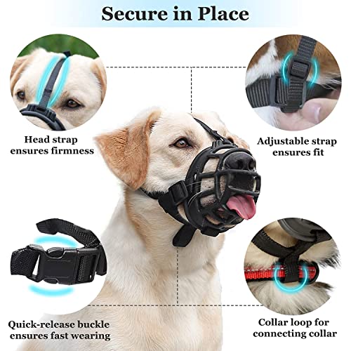  Dog Muzzle, Soft Basket Muzzle For Medium Large Dogs, Best To Prevent Biting, Chewing And Barking (XL-(Snout 11-13"), Black)