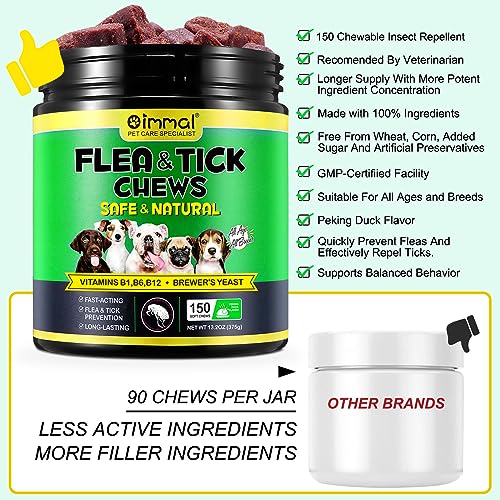  Flea And Tick Prevention For Dogs Chewable Pills, Natural Flea And Tick Supplement -Flea & Tick Control, 150 Tablets Oral Flea Pills For Small Medium And Large Dogs