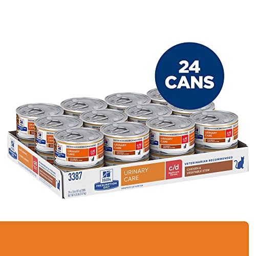  Hill's Prescription Diet C/d Multicare Stress Urinary Care Chicken & Vegetable Stew Wet Cat Food, Veterinary Diet, 2.9 Oz. Cans, 24-Pack