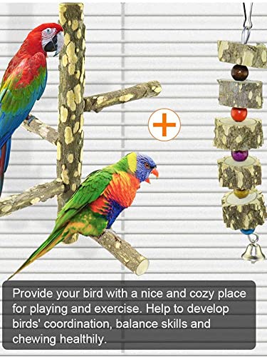  JYDQM 2Pcs/Set Pet Parrot Bird Standing Stick Wood Pole Bird Cockatiel Parakeet Perches Bite Claw Grinding Toy Bird Cage Accessories