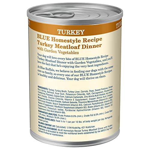  Blue Buffalo Homestyle Recipe Natural Adult Wet Dog Food, Turkey Meatloaf 12.5-oz Can (Pack Of 12)