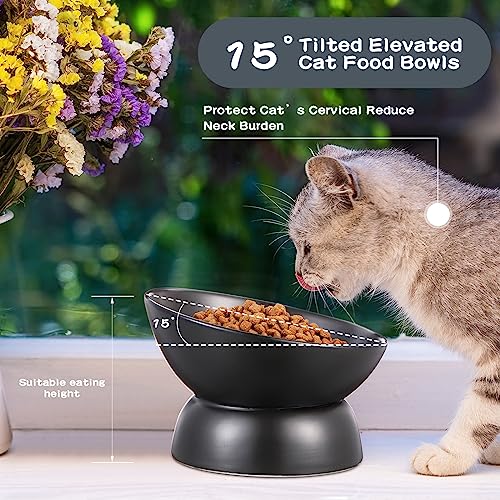  Jinei 4 Pcs Raised Cat Bowl Ceramic Tilted Elevated Food Bowls 6.76 Oz Cat Feed Bowls Anti Vomiting Whisker Friendly Shallow Dishes Non Slip Food Water Bowl Indoor Set Cats Puppy