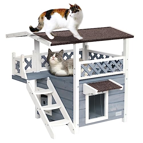  ACQUIRE Cat House For Outdoor Cats Weatherproof With Escape Door For Outdoor Backyard Gardens