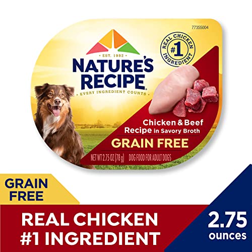  Nature's Recipe Grain Free Wet Dog Food, Chicken & Beef Recipe, 2.75 Ounce Cup (Pack Of 12)